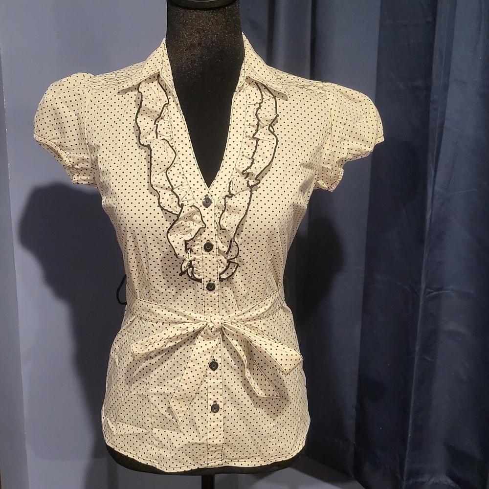 *SOLD*Polka Dot Ruffle Blouse - Black & White